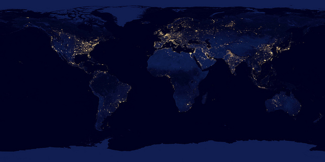 Earth at night flat map 2012