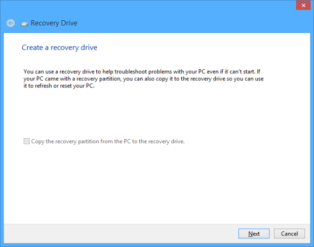 Create recovery disc in windows 8