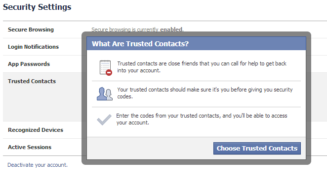 Facebook Trusted Contact setup