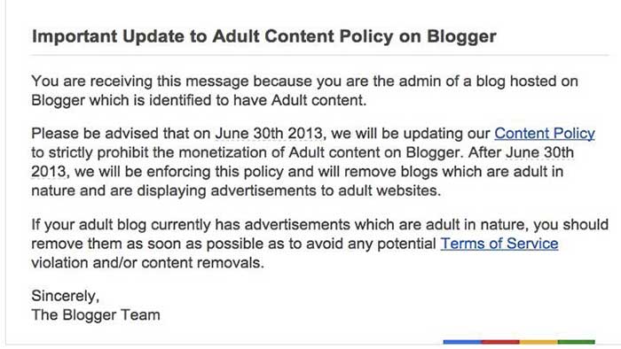 Google Will Remove All Blogger/Blogspot Sites that Uses Adult Content for Monetization