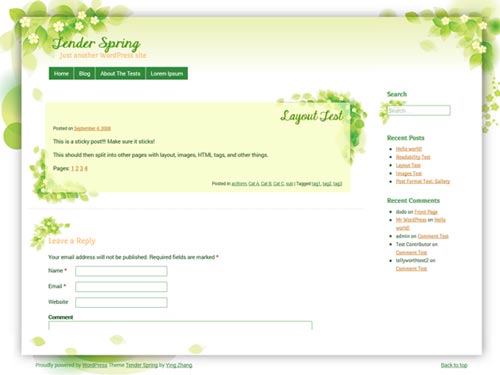 tender spring 10 Best Free WordPress Themes for July 2013 [Exciting Themes]