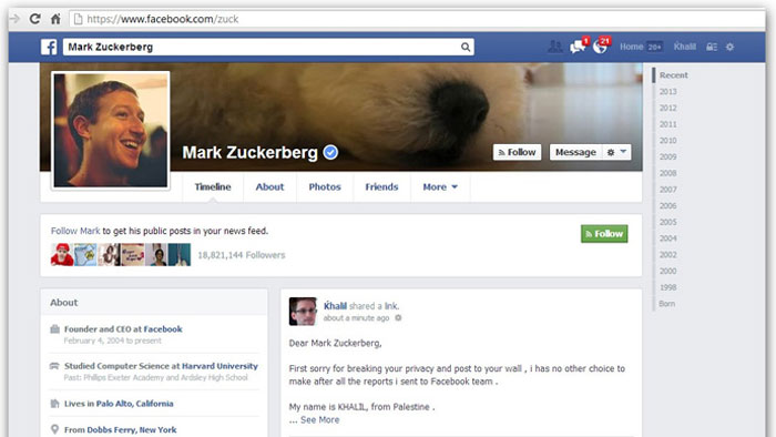 A Hacker hacks Mark Zuckerberg’s Facebook Wall and Post the Bug Report